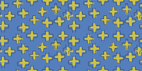 Yellow crosses on a blue background. Vector print and pattern for various surfaces and stylish illustration.