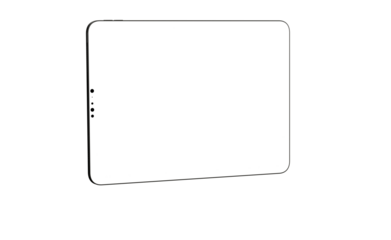 Modern tablet computer stand with blank screen isolated on white background