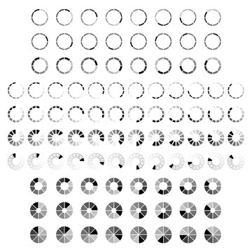 10 white and grey loading icons animation frames on white background