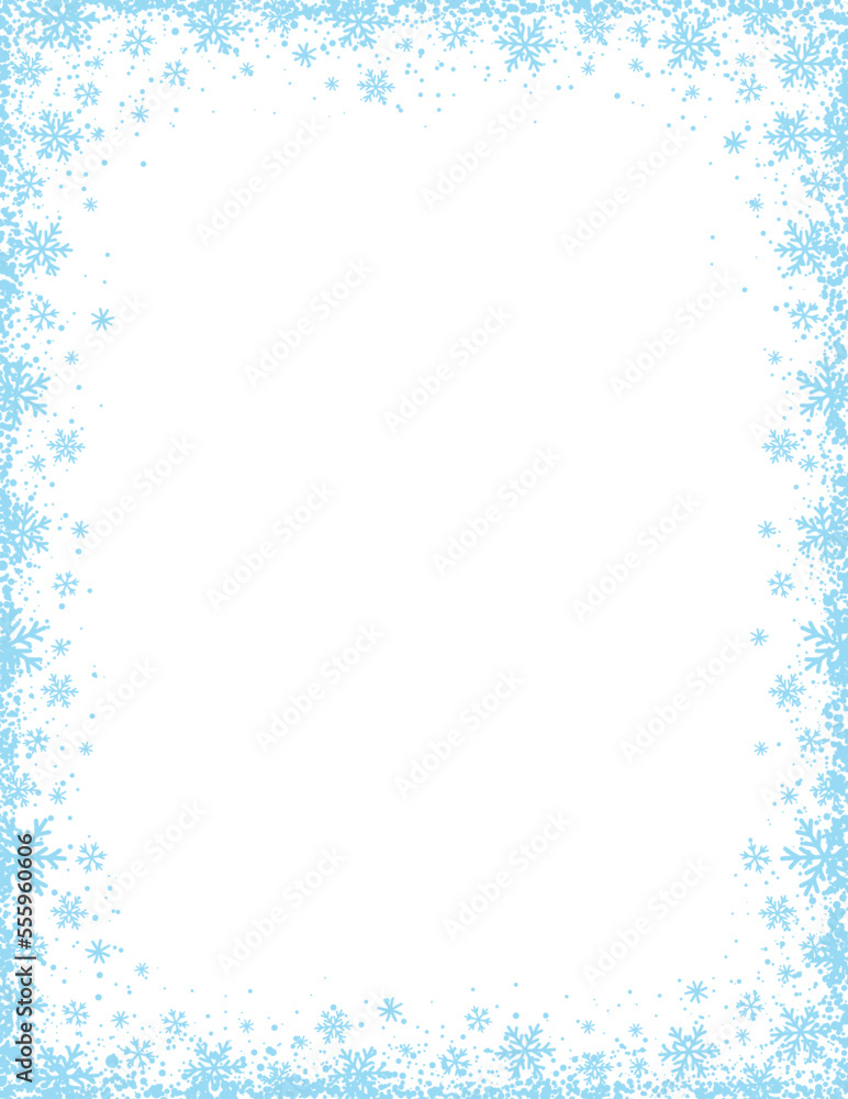 Wall mural christmas transparent background with frame of blue snowflakes and stars.