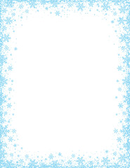 Christmas transparent background with  frame of blue  snowflakes and stars.
