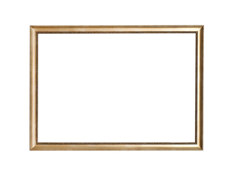 Empty golden picture frame. Isolated png with transparency