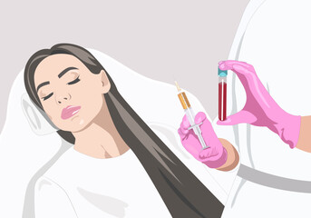 Fototapeta premium Cosmetologist does prp therapy on the face of a beautiful woman. Cosmetology concept. vector image