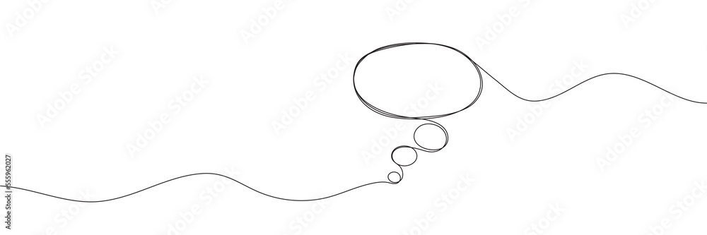 Poster continuous one line drawing of speech, bubble empty. line cloud communication on white background