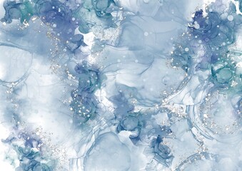 Sea Background Marble Paint. White Water Color Spread. Unique Marble. Blue Oil Painting Colours. Aqua Free Watercolors. Abstract Watercolor Blot. Clouds Macro.