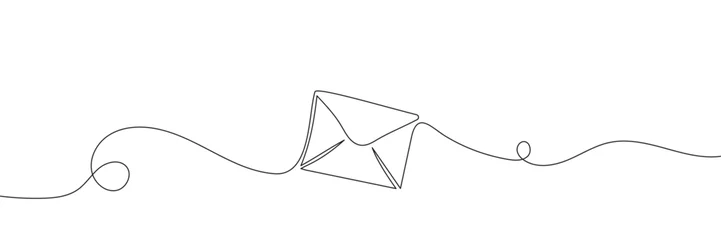 Aluminium Prints One line Paper envelope drawn in one line on a white background. Vector illustration