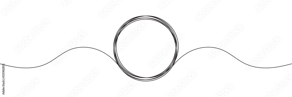 Poster continuous one line drawing of a circle. outline of a round frame on a white background. vector illu