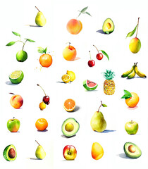 set of fruits watercolor isolated