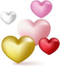 3d realistic vector.  Valentines collection of gold white red and pink hearts.