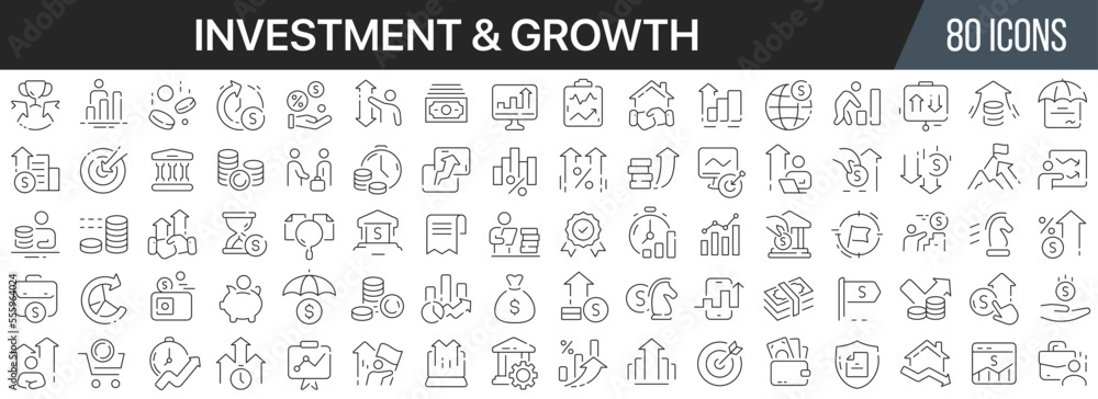 Poster investment and growth line icons collection. big ui icon set in a flat design. thin outline icons pa