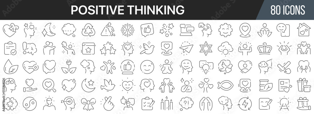 Aufkleber Positive thinking line icons collection. Big UI icon set in a flat design. Thin outline icons pack. Vector illustration EPS10
