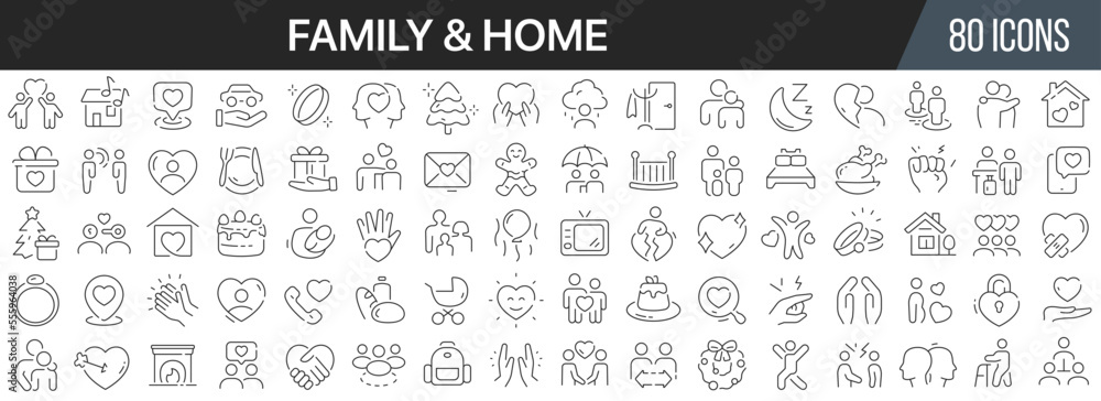 Poster family and home line icons collection. big ui icon set in a flat design. thin outline icons pack. ve