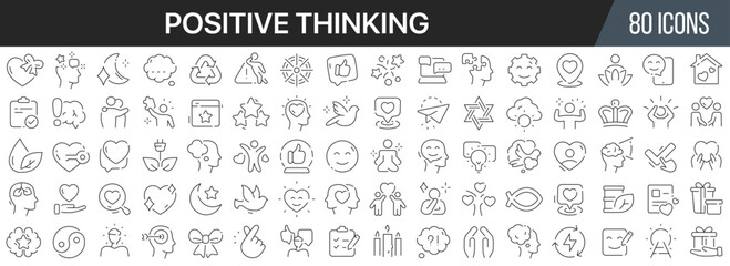 Positive thinking line icons collection. Big UI icon set in a flat design. Thin outline icons pack. Vector illustration EPS10