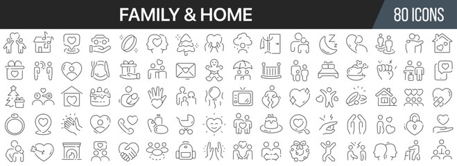 Family and home line icons collection. Big UI icon set in a flat design. Thin outline icons pack. Vector illustration EPS10