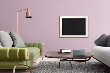 Pink modern living room with frame for mockup