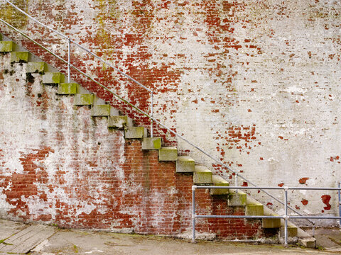 Staircase against Brick Wall, Alcatraz, San Francisco, California, USA