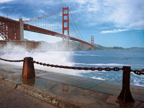 View of Golden Gate Bridge from Shore, San Francisco, California, USA