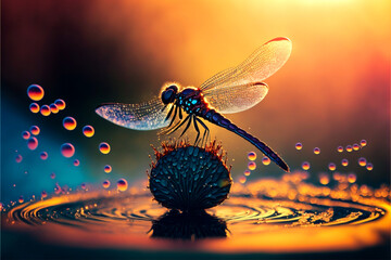 dragonfly on the water - obrazy, fototapety, plakaty