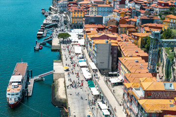 Porto old town skyline from across the Douro River. Porto. Portugal. 
