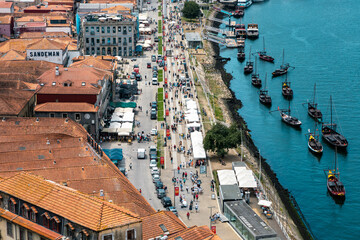 Porto old town skyline from across the Douro River. Porto. Portugal. 