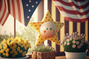 Easter decoration with flowers eggs cute star and american flag