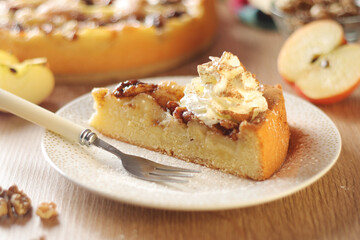 Apple pie with walnuts - typical autumn dish	