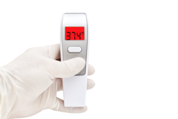 Digital thermometer for measuring body temperature display 37.4 degrees celsius. Thermometer isolated on transparent background. PNG file