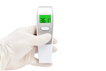 Digital thermometer for measuring body temperature display 36.1 degrees celsius. Thermometer isolated on transparent background. PNG file