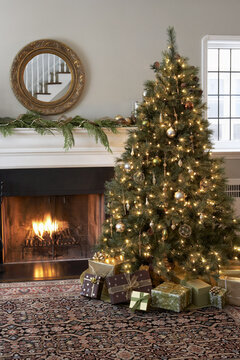 Living Room Decorated for Christmas