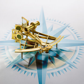 Sextant on Blue Compass Rose