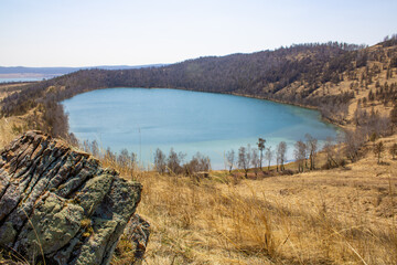 Early spring. Lake "Round". Russia, Siberia, Krasnoyarsk Territory.