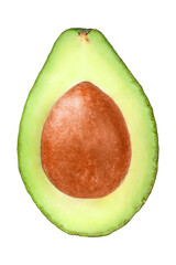 Half of an avocado with seeds isolated on a transparent background.