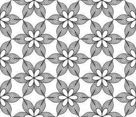 Retro abstract flower seamless pattern. Wrapping paper flat botanical design. Textile herbal ornament. Monochrome ornate background. Lace elegant fabric decor. Vintage geometric foliage backdrop