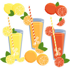 Set of lemonade. Lemon, orange and grapefruit.