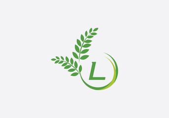 Laurel wreath green leaf logo and Vintage wheat logo design monogram with the letters and alphabets