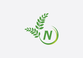 Laurel wreath green leaf logo and Vintage wheat logo design monogram with the letters and alphabets