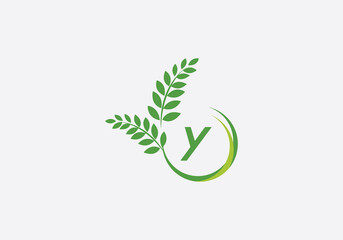 Laurel wreath green leaf logo and Vintage wheat logo design monogram with the letters and alphabets