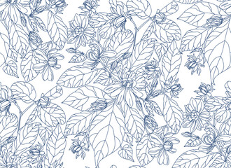 Flowers and leaves in vintage style, seamless pattern