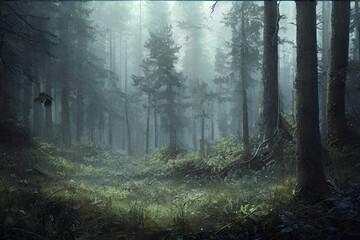 Obraz premium morning in the forest , Generative ai