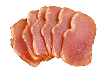 Smoked ham slices top view. Png isolated with transparency