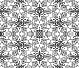 Flower lace seamless pattern. Modern floral hand drawn abstract botanical ornament. Retro black fashion backdrop. Flat decorative plant textile texture. Endless vintage monochrome geometric wallpaper