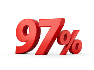 3d Red 97% Ninety Seven Percent Sign on White Background 3d illustration