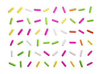 Colorful sprinkles on a white background, top view 3d illustration