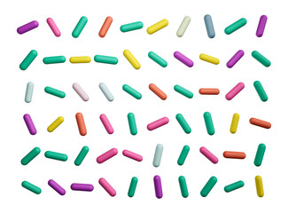 Colorful sprinkles on a white background, top view 3d illustration
