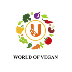 Initial Letter U with Colorful Vegetable Icon for vegetarian, vegan, organic farm store Logo Idea Template