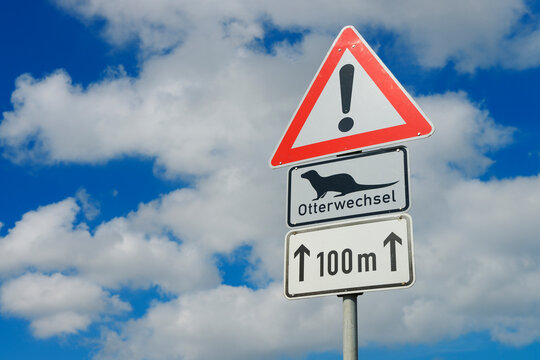 Otter Crossing Sign, Fischland-Darss-Zingst, Mecklenburg-Western Pomerania, Germany