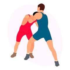 Obraz na płótnie Canvas Vector athletes wrestlers in the fight, duel, fight. Figures of strong men. Greco Roman, freestyle, classical wrestling.