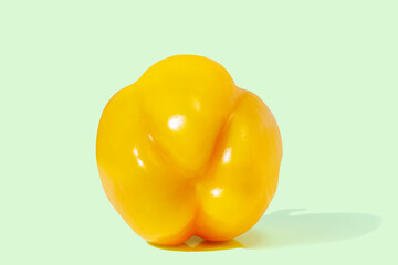 Yellow pepper on green pastel background