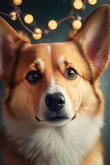 Obraz premium Cute dog portrait, christmas decoration background
