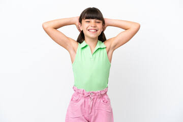 Little caucasian kid isolated on white background laughing